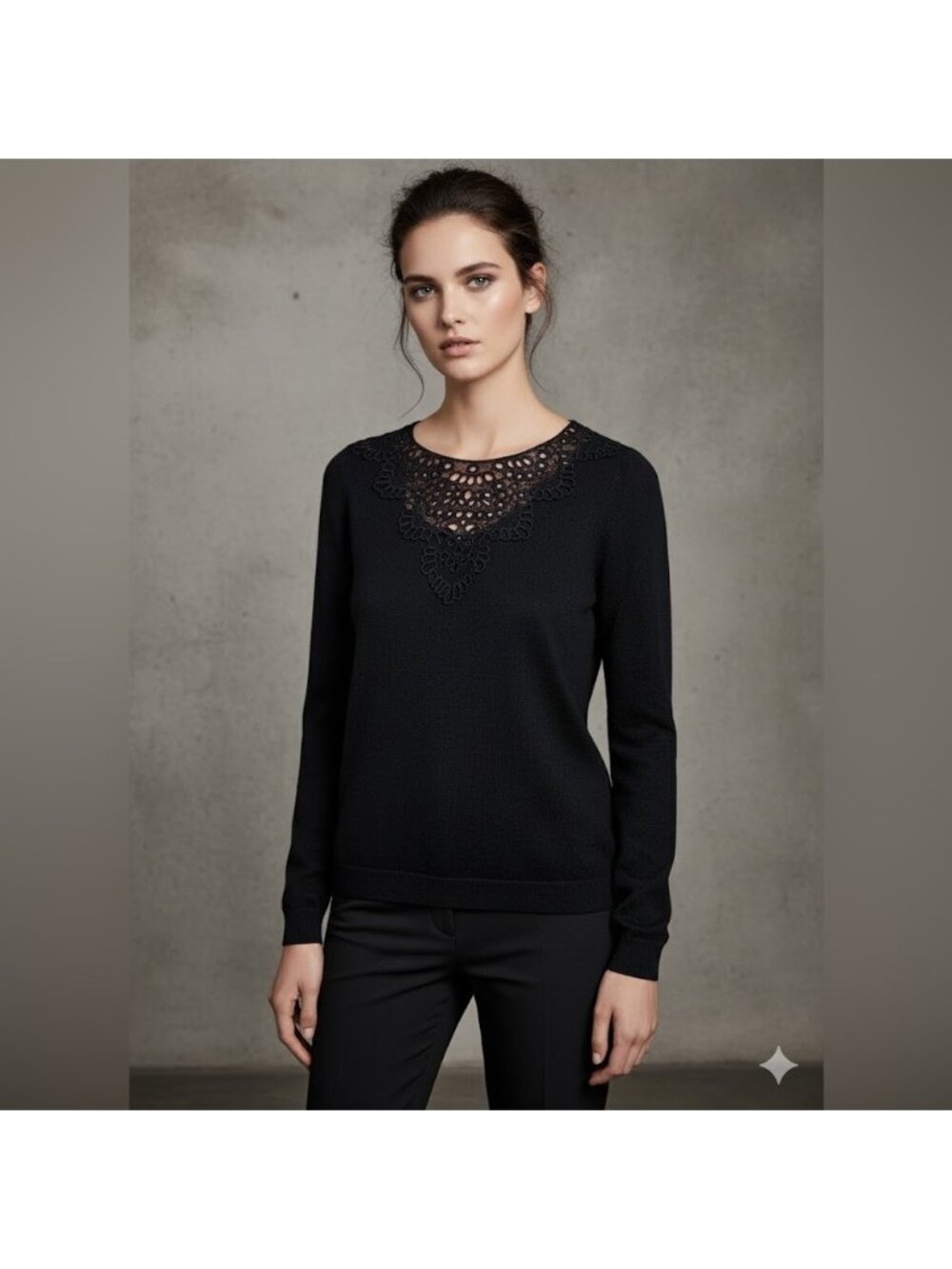 Suncoo Paris Black Lace Detail long sleeve Sweater